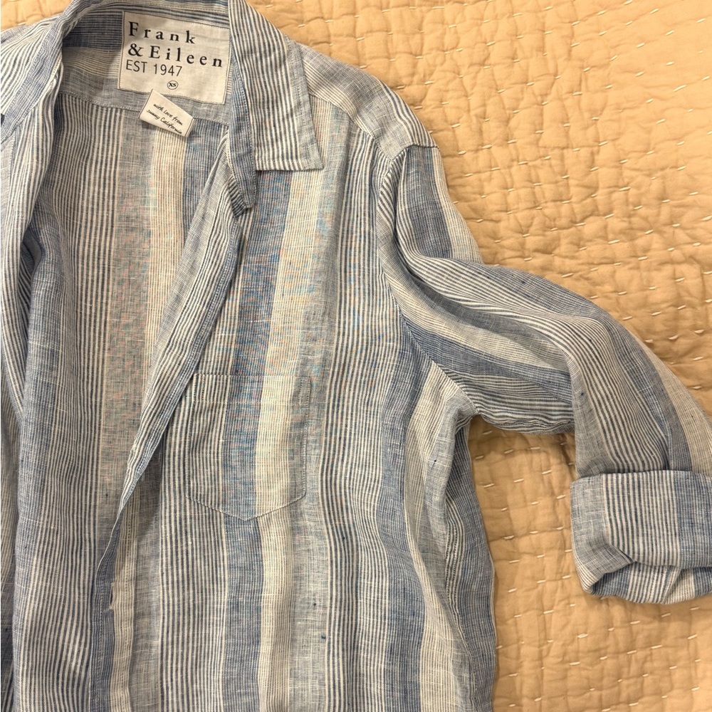 Frank & Eileen “Eileen” Blue and White Striped linen Shirt.